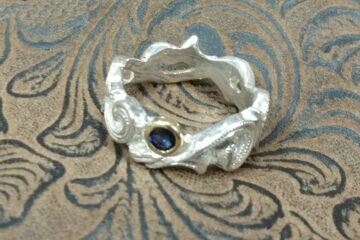 Ring Sterling Silver and Blue Sapphire in Gold Bezel by Jeff Loehr
