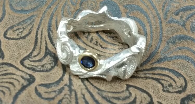 Ring Sterling Silver and Blue Sapphire in Gold Bezel by Jeff Loehr