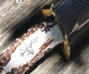 Deer Antler Bowie Knife Scrimshaw & Engraved (2)