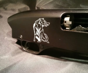 Wolf On Shotgun Receiver Hand Engraved by Jeff Loehr