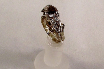 Chocolate Diamond with Carved Leaves Wedding Ring