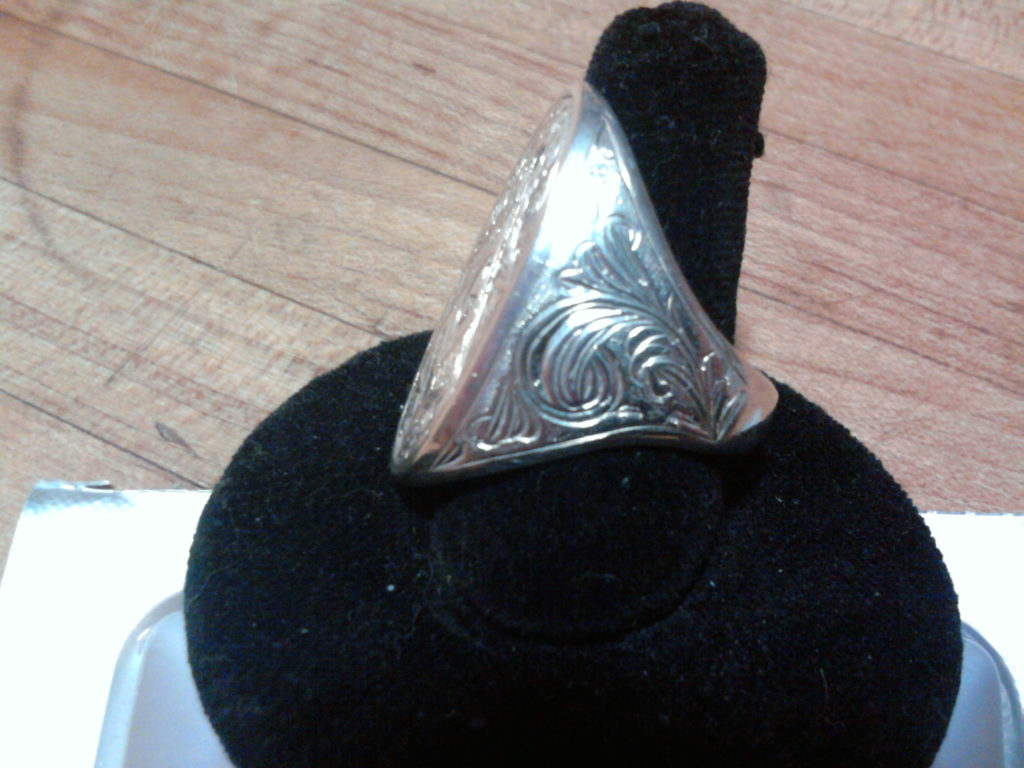 Masonic Signet Right with Blue Sapphire, side view