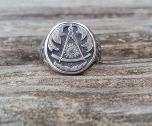 Hand Engraved Past Masters Masonic Ring by Jeff Loehr