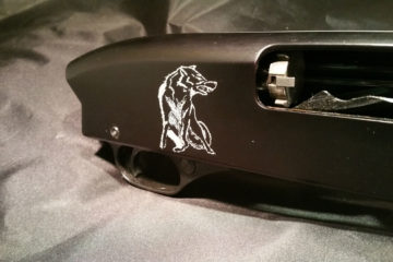 Wolf On Shotgun Receiver Hand Engraved by Jeff Loehr