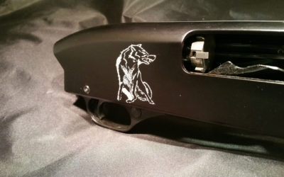 Wolf On Shotgun Receiver Hand Engraved by Jeff Loehr