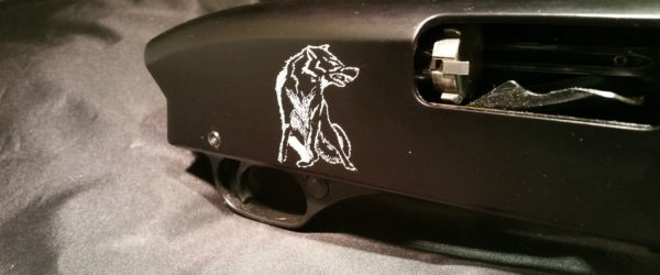 Wolf On Shotgun Receiver Hand Engraved by Jeff Loehr