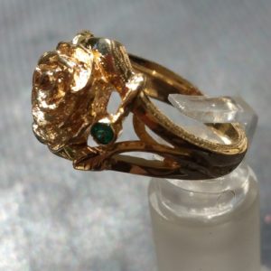 Hand Carved Rose Engagement Ring Gold and Emerald (3)