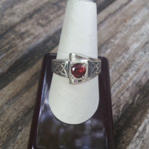 Hand Engraved Celtic Knot Silver Garnet Ring (1)