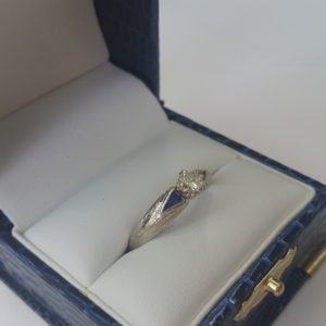 Hand Engraved White Gold Diamond Sapphire Ring (2)