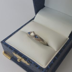 Hand Engraved White Gold Diamond Sapphire Ring (3)